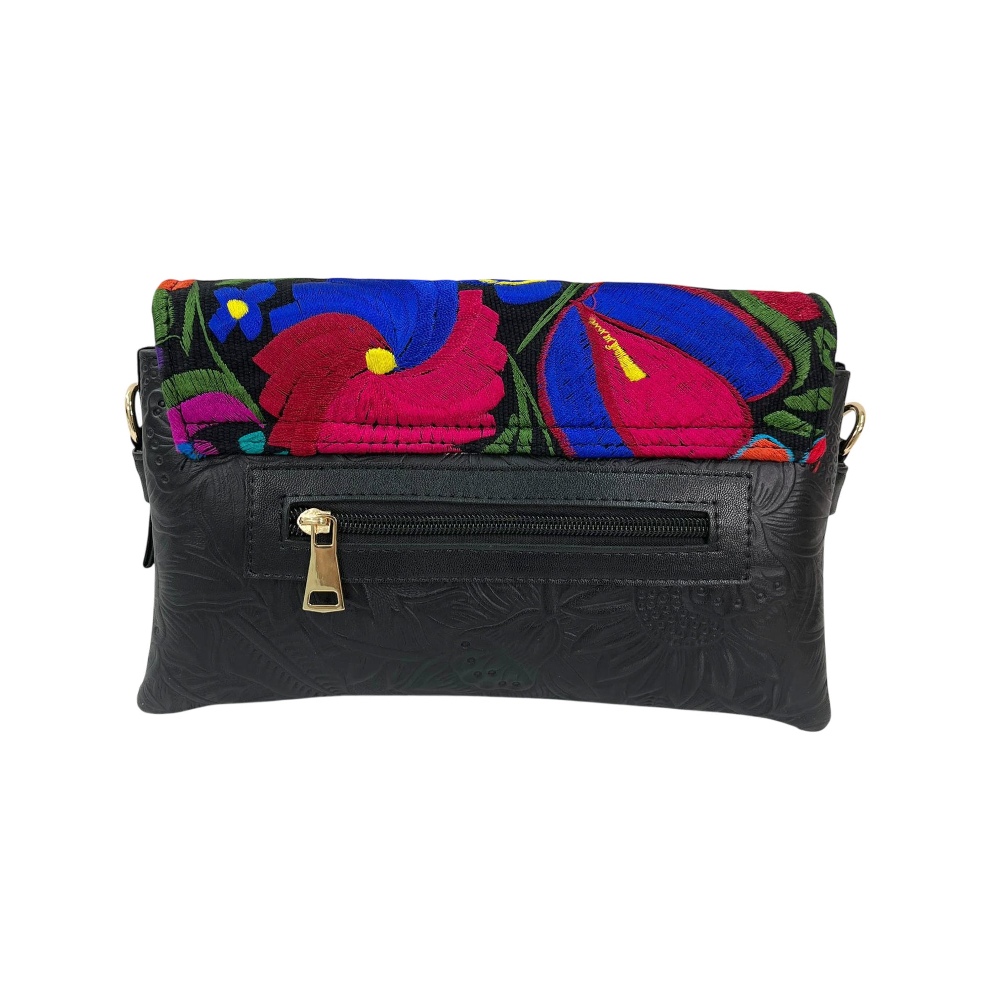 Karla Purse - Embossed Leather with Floral Embroidery and Chain Strap