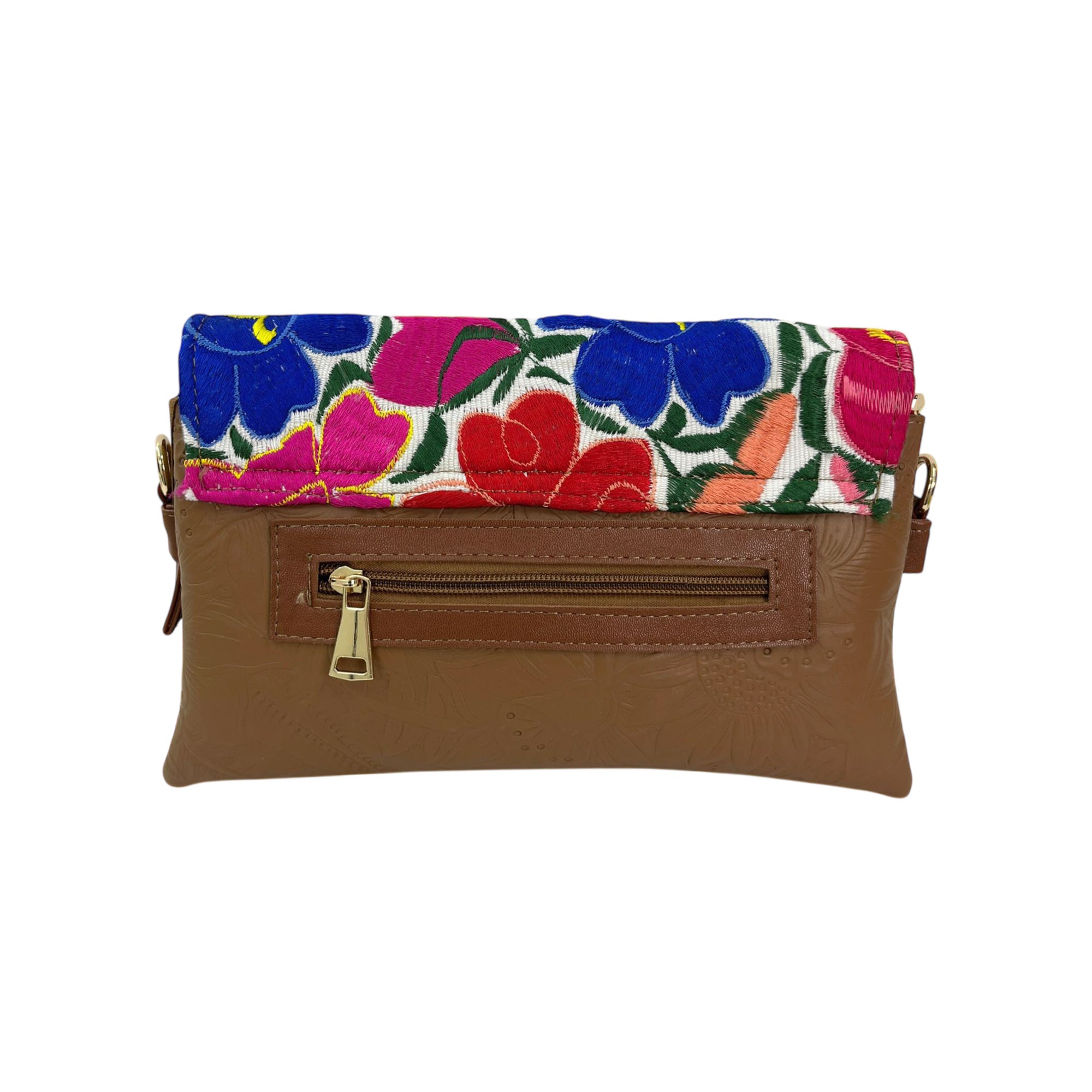 Karla Purse - Embossed Leather with Floral Embroidery and Chain Strap