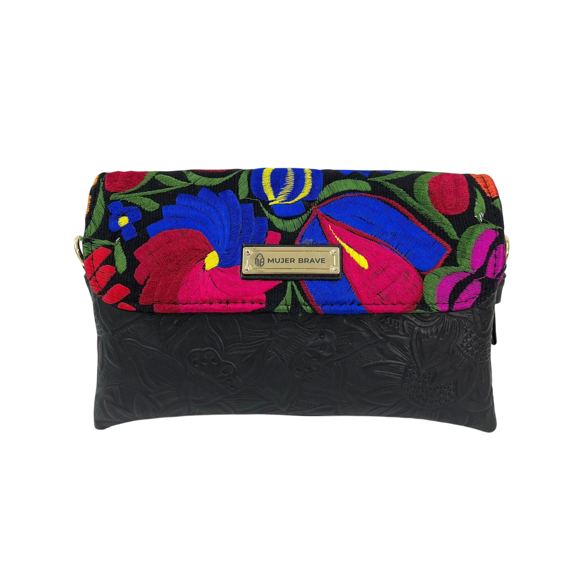 Karla Purse - Embossed Leather with Floral Embroidery and Chain Strap