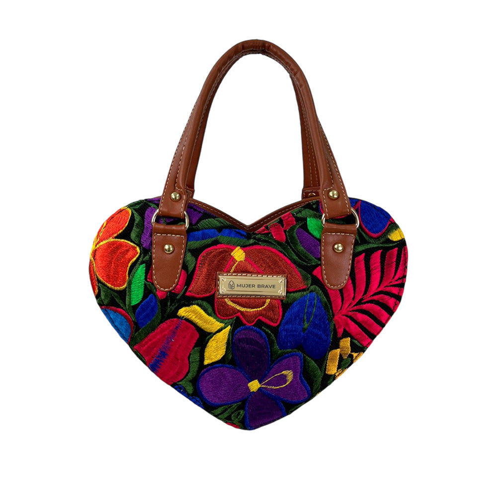 Carolina Purse - Heart-Shaped Purse with Embossed Leather and Floral Embroidery