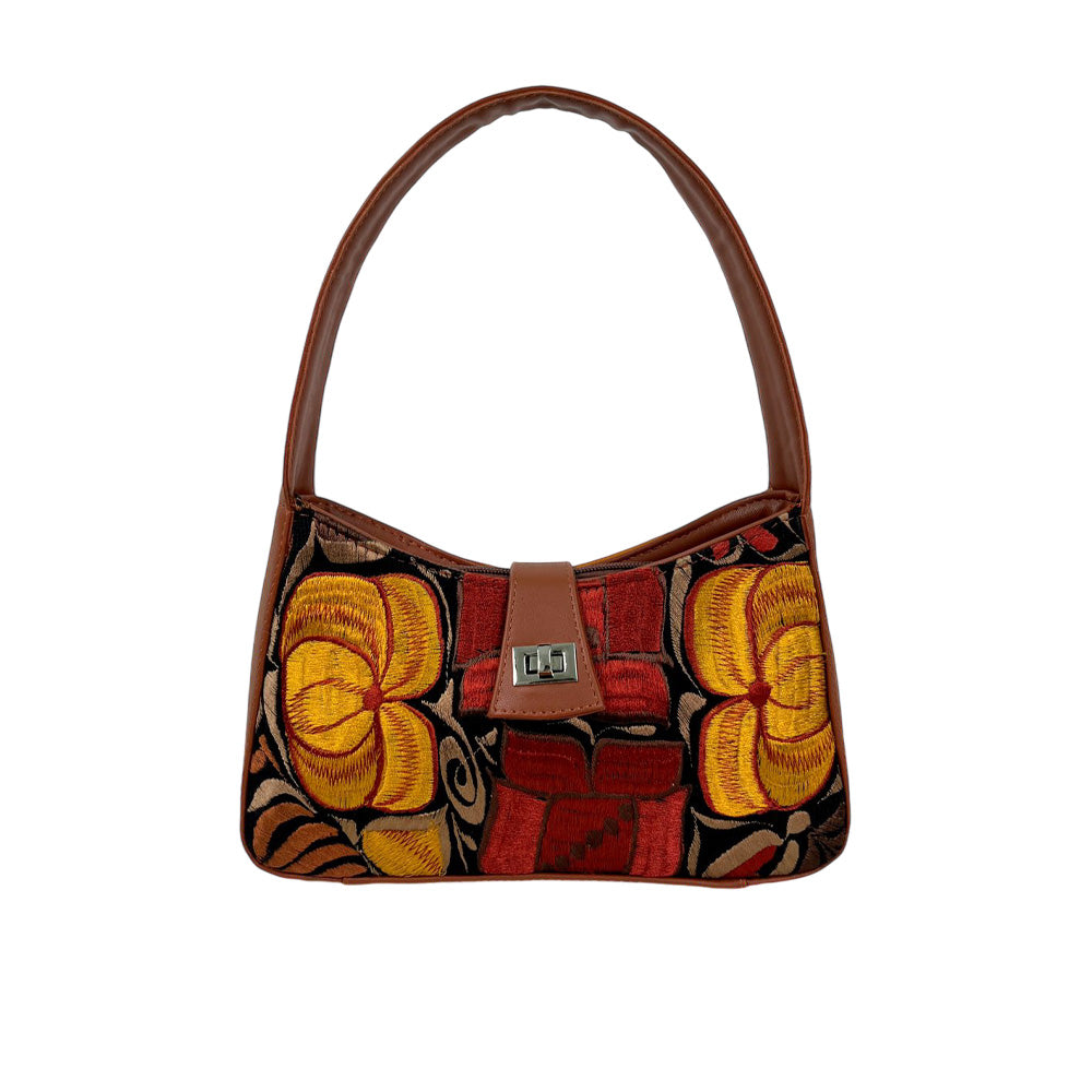 Dania Purse - Leather Purse with Frontal Floral Embroidery