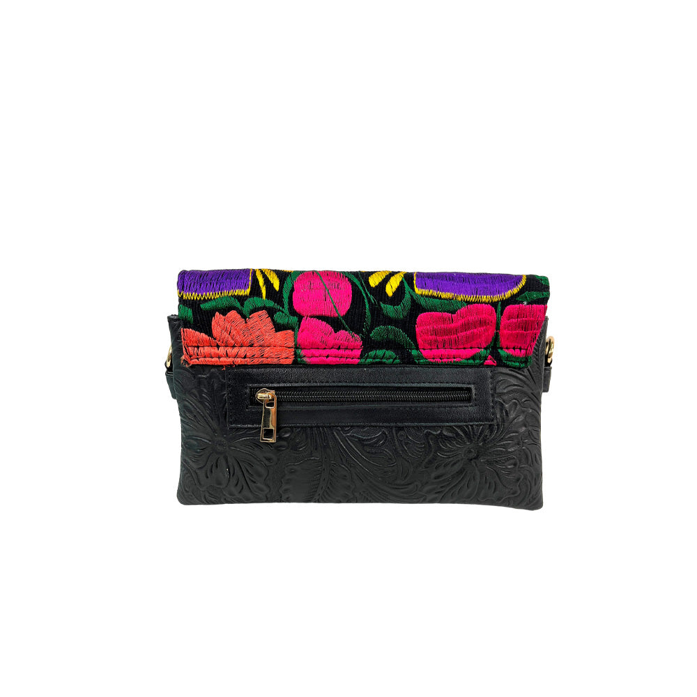 Karla Purse - Embossed Leather with Floral Embroidery and Chain Strap