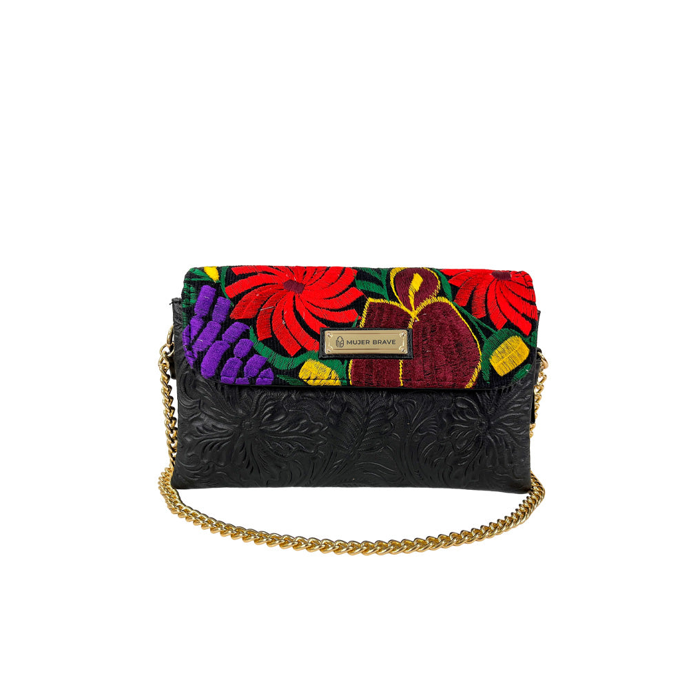 Karla Purse - Embossed Leather with Floral Embroidery and Chain Strap