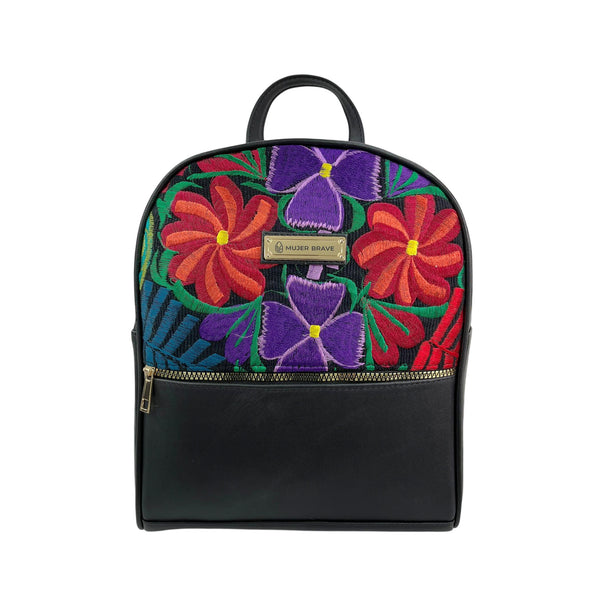 Ana Backpack – Floral Embroidered Bag in Brown or Black Leather