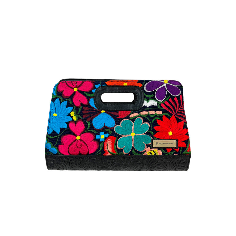 Paulina Purse - Embossed Leather with Flower Embroidery
