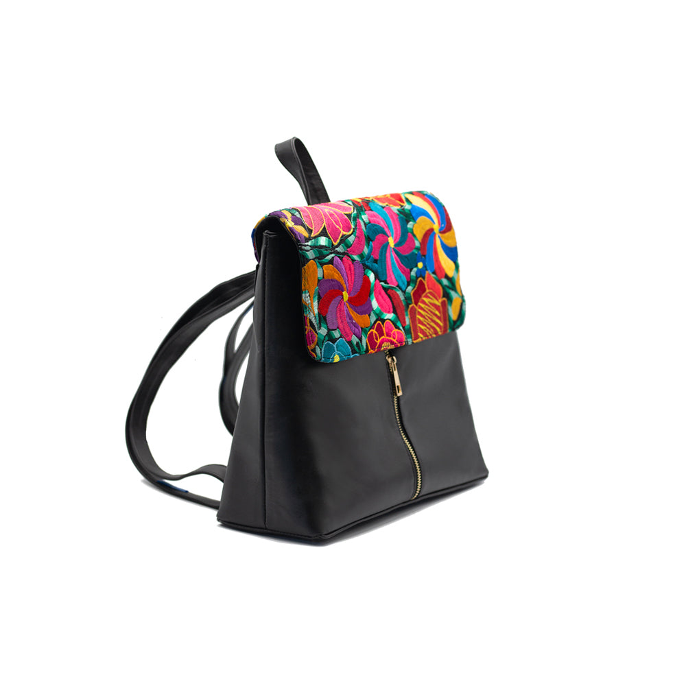 black leather embroidered backpack Mirbet Black Leather Embroidered Backpack
