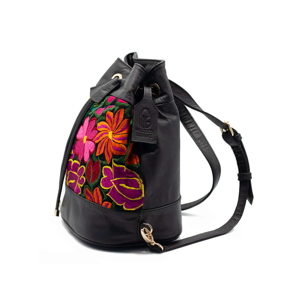 amazon black leather backpack purse Flor Backpack - Black Leather Embroidered Backpack