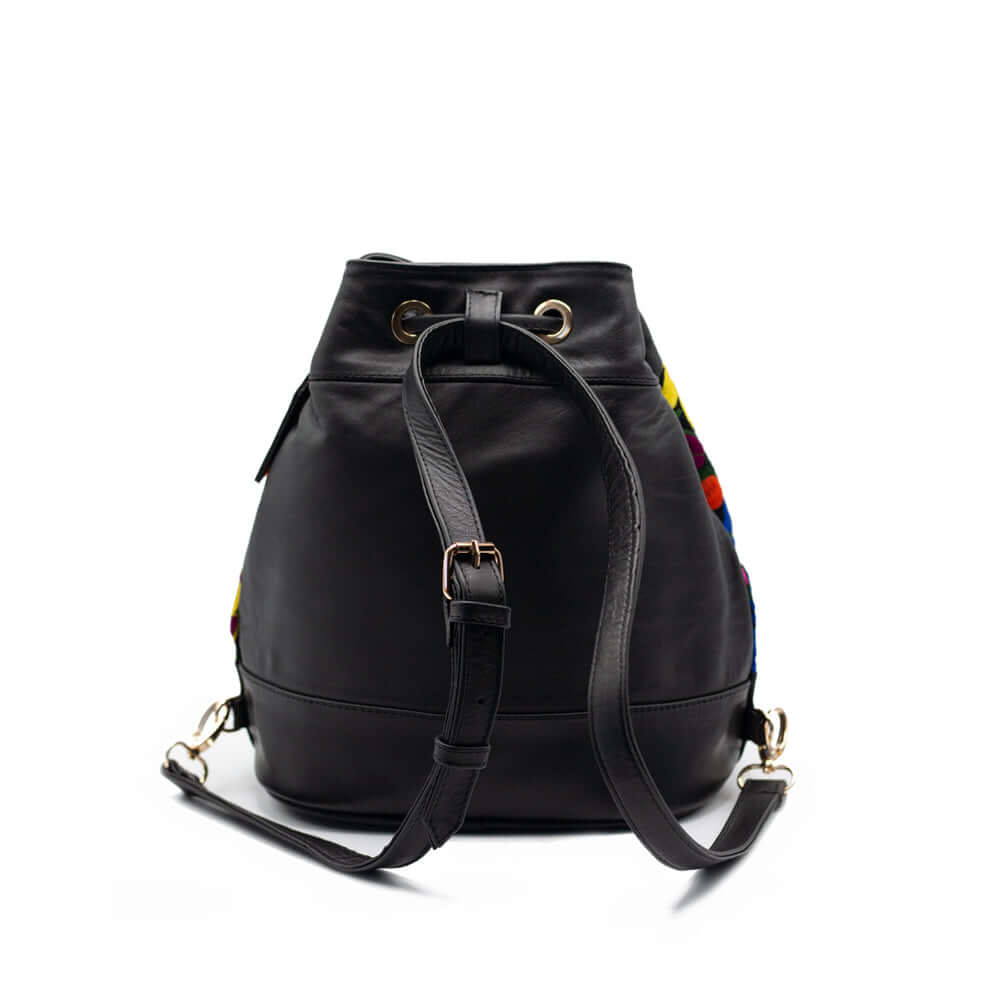 black leather backpack with flowers Flor Backpack - Black Leather Embroidered Backpack