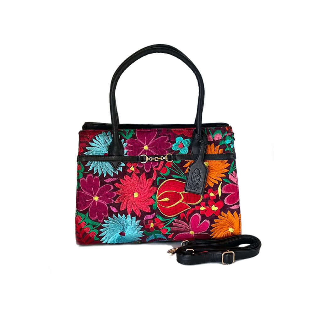 GISELA PURSE, Handbag with elegant floral embroidery.